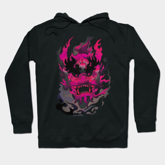 Traditional Pink Oni Mask Hoodie by ArtisanEcho